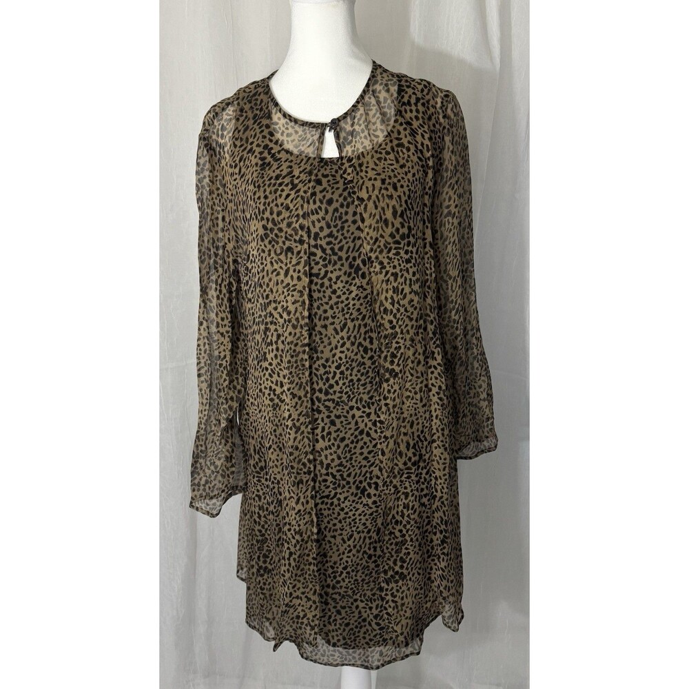 Robbie Bee 100% Silk Animal Print Dress & Jacket Set Brown Black Size 8